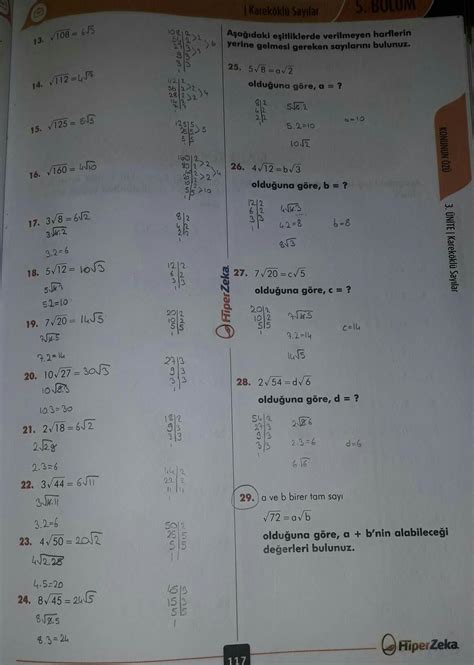 8 sınıf matematik hiper zeka yayınları cevap anahtarı olan 117 ve 118