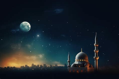 Premium Photo Mosques Dome On Dark Blue Twilight Sky And Crescent