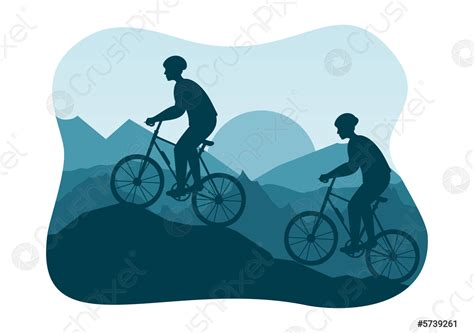 Mountain Biking Illustration With Cycling Down The Mountains For Sports