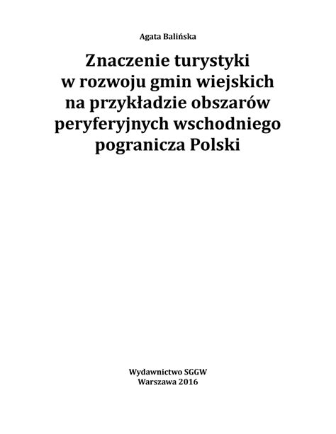 PDF Znaczenie turystyki w rozwoju gmin wiejskich na przykładzie