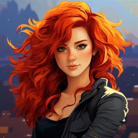 Premium Photo An Illustration Of A Girl With Red Hair And Blue Eyes