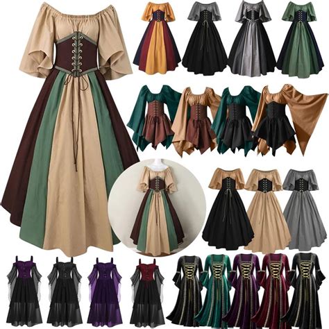 Favipt Medieval Renaissance Dress Women With Corset Plus Size Vintage