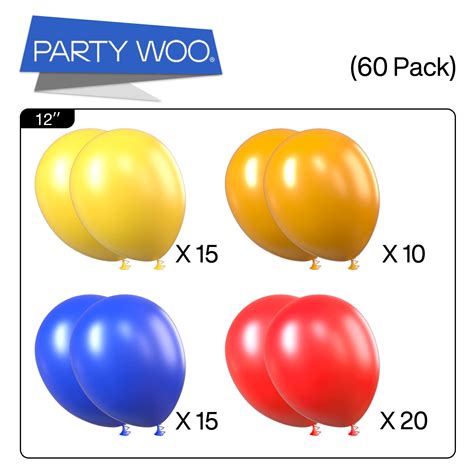 Partywoo Red Blue Gold Balloons 60 Pcs 12 Inch Red Balloons Yellow