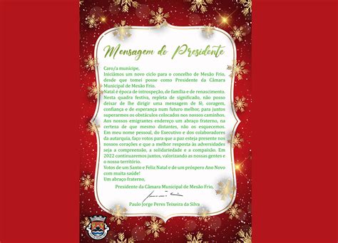 Mensagem De Boas Festas Do Presidente Da C Mara Municipal De Mes O Frio