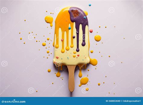 Melting Ice Cream Cone With Sweet Toppings On Minimal Studio Background