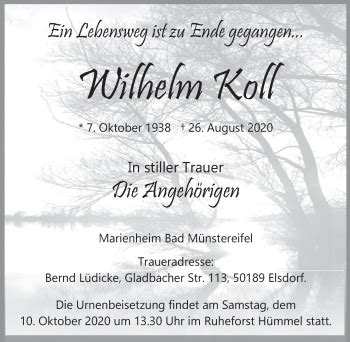 Traueranzeigen Von Wilhelm Koll WirTrauern