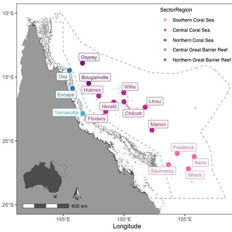 1 Map of the surveyed reefs in the Coral Sea Marine Park and Great ...