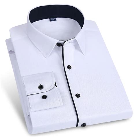 Buy Mens Contrasted Placket Long Sleeve White Dress