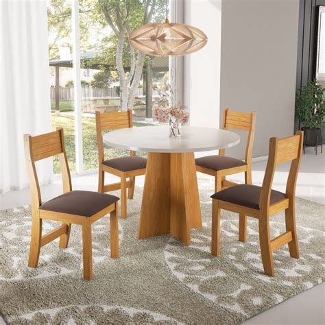 Conjunto Para Sala De Jantar 4 Cadeiras Athenas Mel Blonde Marrom