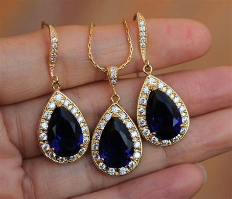 Blue Jewelry Sapphire Jewelry Set Gold Blue Jewelry Sapphire Etsy