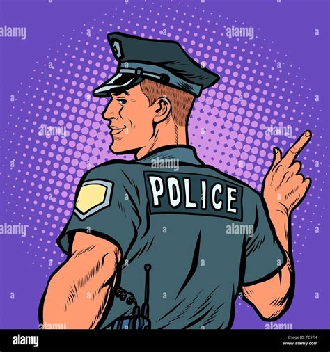 Police Officer Cop Points Directions Pop Art Retro Vector Illustration