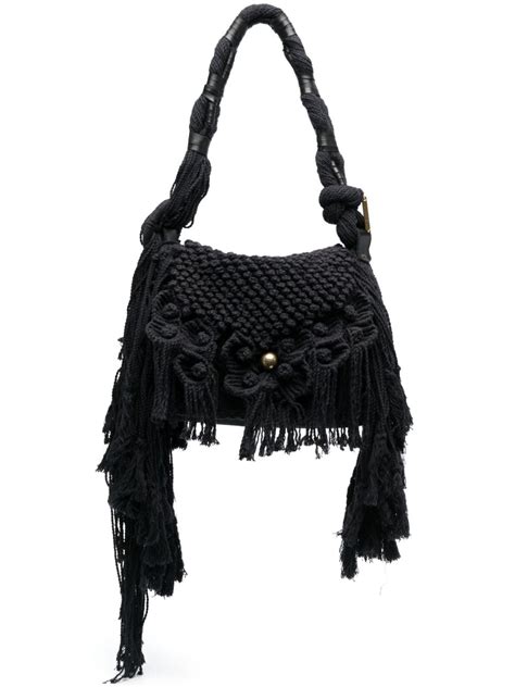 Isabel Marant Niamey Macramé Shoulder Bag In Black Modesens