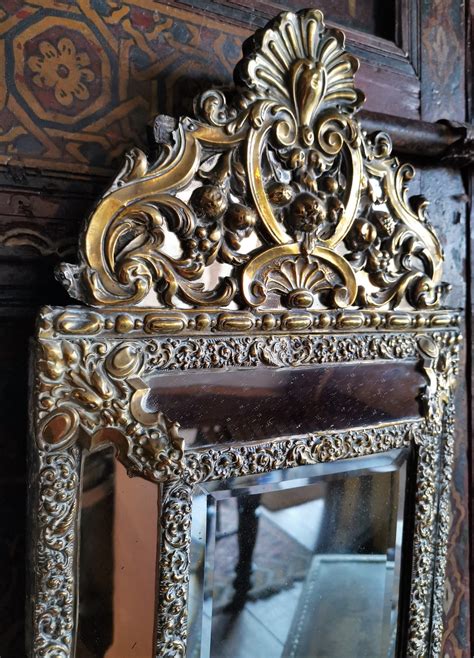 A Pair Of Late Th Century French Brass Repousse Mirrors Aegm