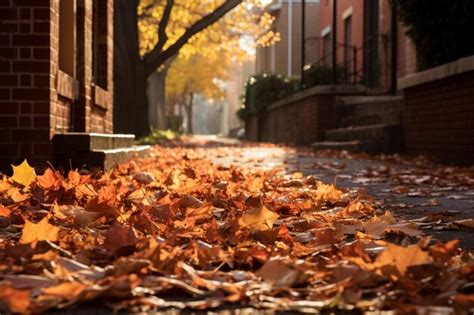 Fall Leaves Drifting In A Windy Alley Fall Background Wallpaper