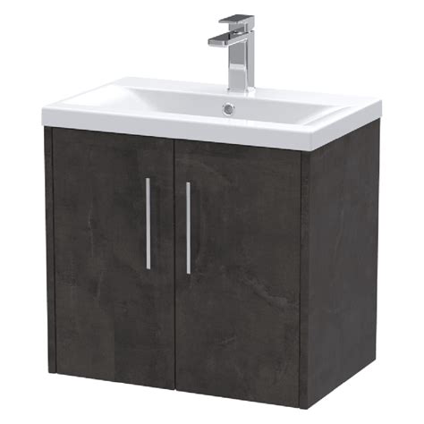 Hudson Reed Juno Metallic Slate 600mm Wall Hung 2 Door Vanity Unit And Basin Vanity Units From