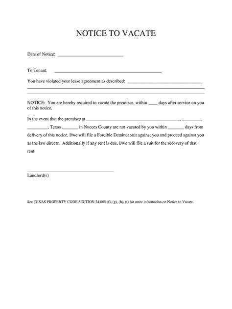 Printable Notice To Vacate Form Printable Forms Free Online