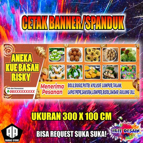 Cetak Banner Cetak Spanduk Aneka Kue Basah Rizky Ukuran 300x100 Cm Bisa