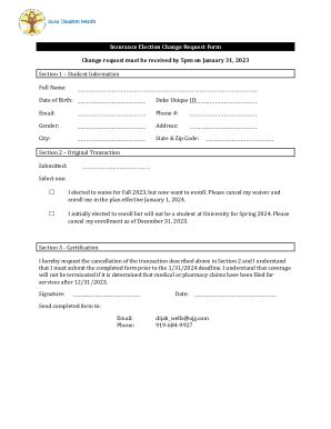 Fillable Online Health Insurance Change Request Form