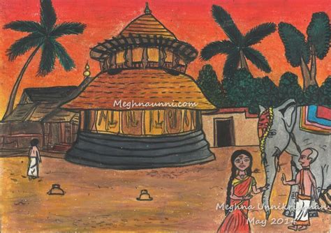 Kerala Temple Evening Scene Painting – Meghna Unni's Blog