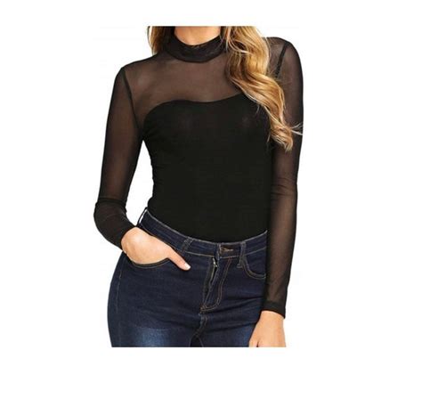 Sheer Black Bodysuit Long Sleeve Top Outfit Mesh Long Sleeve Long Sleeve Tops Chic Fall