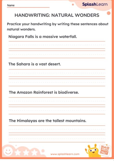 Handwriting Natural Wonders — Printable Ela Worksheet