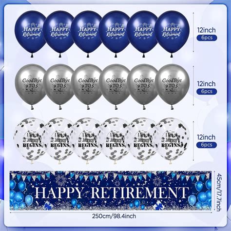 Large Happy Retirement Banner Backdrop And Balloons Decorations Navy