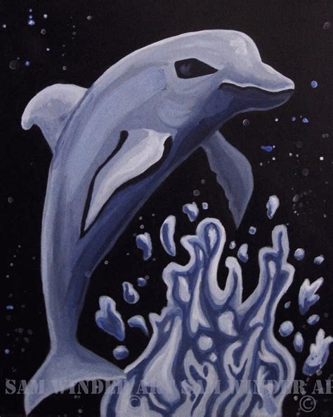 Sam Winder Dolphin Blue Monochromatic Painting