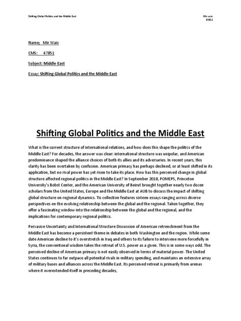 Shifting Global Politics And The Middle East Download Free Pdf Gulf