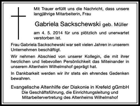 Alle Traueranzeigen für Gabriela Sackschewski trauer rp online de