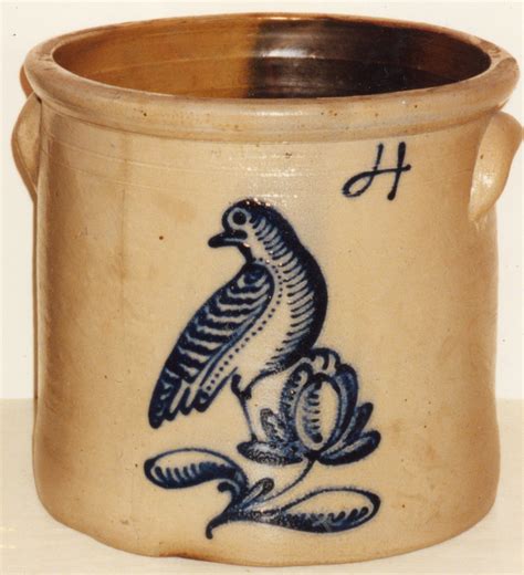 4 Gal Crock With A Detailed Bird On A Floral Branch Antique Stoneware