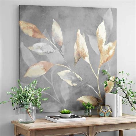 Gold Leaves On Gray Canvas Art Print From Kirklands Grey Canvas Art