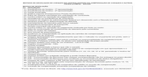 Pdf Motivos De Devolução De Cheques Br