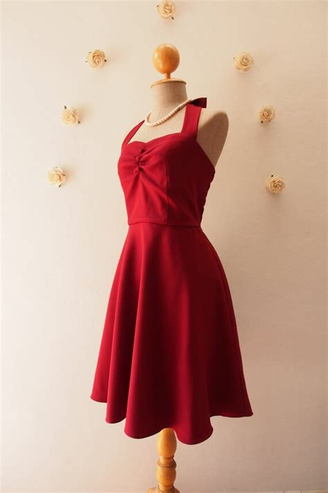 Items similar to Blood Red Bridesmaid Dress Red Party Dress Vintage Halter Dress Nautical Dress ...