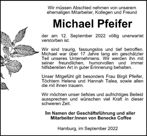 Traueranzeigen Von Michael Pfeifer Hamburgertrauer De