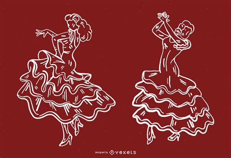 Flamenco Dancer Line Set Vector Download