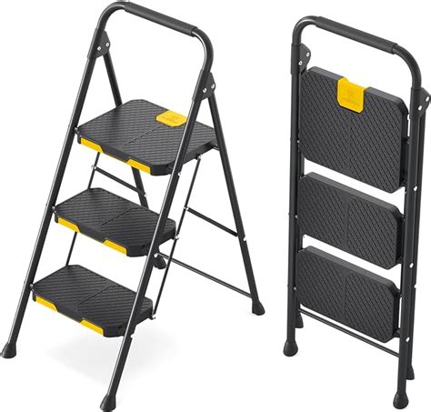 KINGRACK 3 Step Ladder Step Ladder 3 Step Folding With Anti Slip Wide