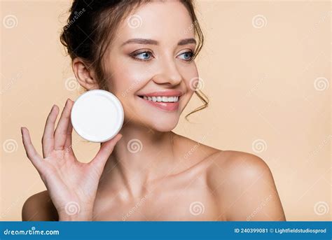 Positive Model With Naked Shoulders Holding Stock Image Image Of