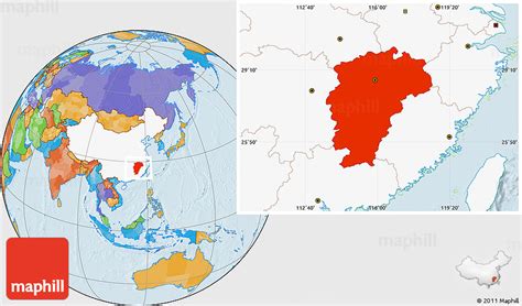 Political Location Map of Jiangxi, highlighted country