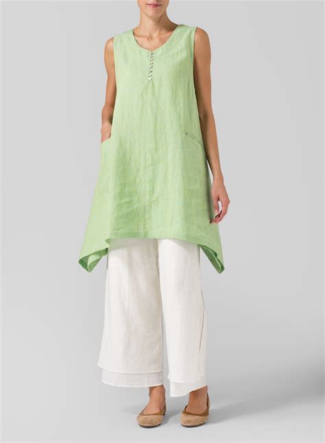 Missy Clothing Linen Sleeveless Asymmetric Hem Tunic