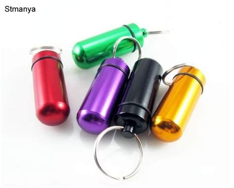 Key Chain Aluminum Waterproof Pill Shaped Box Bottle Holder Container ...