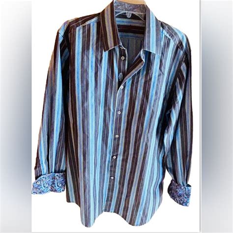 Robert Graham Shirts Robert Graham Large Brown Blue Striped