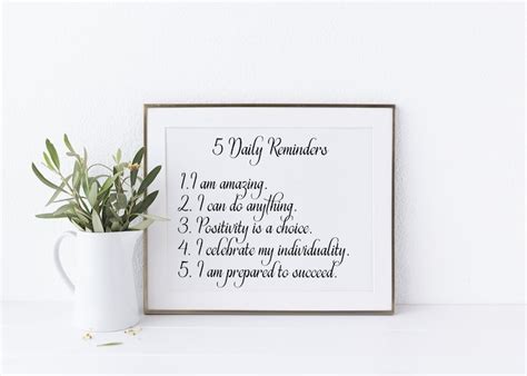 5 Daily Reminders Positive Affirmations Sign Inspirational Wall Art Inspirational Quote