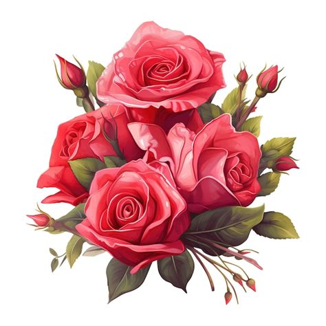 Premium PSD Bouquet Of Red Roses With Green Leaves Ai Generated Image