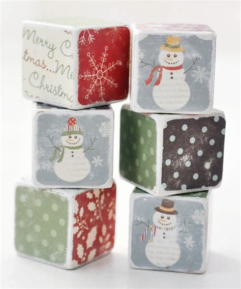 Country Snowman Holiday Wooden Blocks Etsy