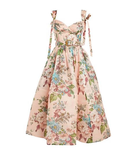 Womens Zimmermann Pink Floral Print Midi Dress Harrods Uk