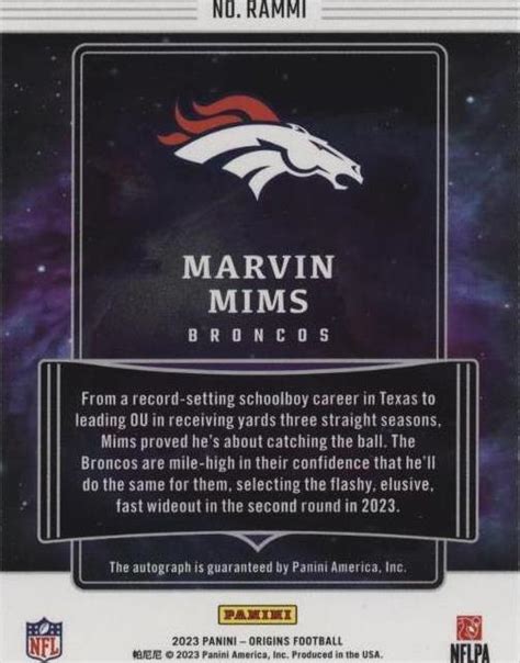 Panini Origins Marvin Mims Rammi For Sale Ebay