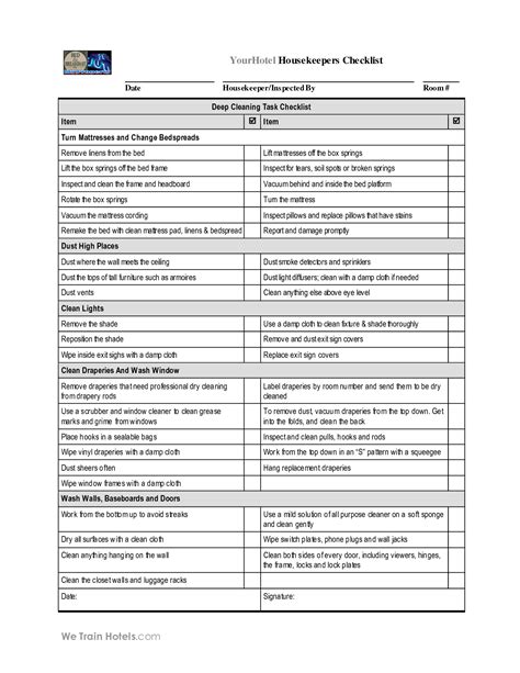 Housekeeping Cleaning Checklist Template