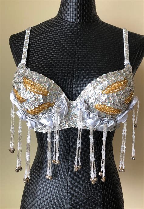 Tribal Belly Dance Costume Top Bra Sequins Beads Bells Party Club