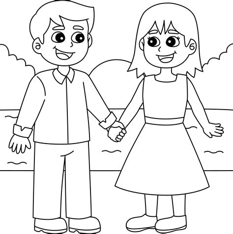 página para colorear de pareja dulce del día de san valentín para niños