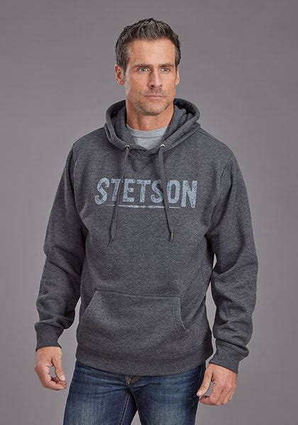Stetson Mens Heather Charcoal Distressed Hoodie Leanin Pole Arena